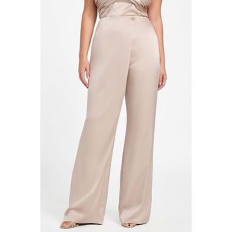 Marciano Aretha Overlap Wide Leg Satin Pants in Velvet Taupe at Nordstrom, Size 10 Us