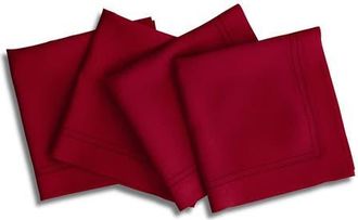 Solino Home Linen Dinner Napkins Set of 4, 20 x 20 Inch for Dining Table, Holiday and Everyday Table Decor - Linen Double Hemstitch in Red at