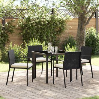 Berkfield Home 5 Piece Garden Dining Set Black Poly Rattan