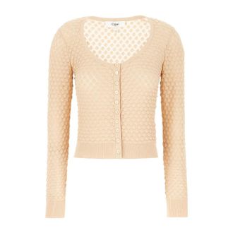 Chlo&eacute; Cardigans, female, Beige, Size: L Cropped Pointelle Knit Cardigan