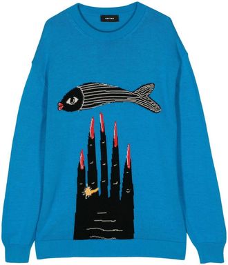 Botter Powerful Hand-intarsia cotton-cashmere jumper - men - Cotton/Cashmere - M - Blue