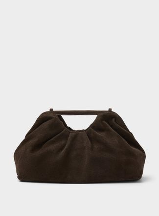 Simons Womens Pleated suede XL evening bag Exclusive collection from Italy
