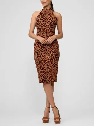 Rachel Roy Harland Crossover Halter Midi Dress in Safari Leopard at Nordstrom, Size X-Small