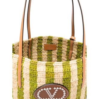 Valentino Garavani Striped Straw Tote Bag - Green