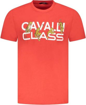 Cavalli Rode Katoenen Heren T-shirt - Heren - T-shirts - Rood - L - Katoen - Tops