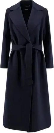 Max Mara Handgenaaide- dubbelzijdige wollen jas - Dames - Jas met riem - Blauw - S - Wol - Jassen