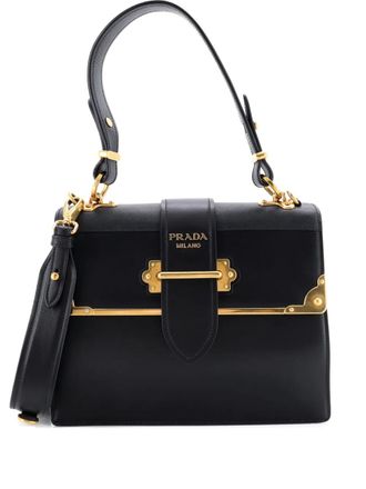 Prada Borsa a spalla Cahier Convertible media in pelle Saffiano e City Calf - Nero