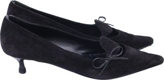 Ferragamo Bow Cutout Detail Pumps in Black Suede