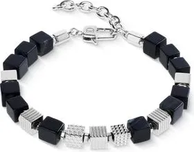 Coeur de Lion Onyx Graphic Cubes Bracelet In Stainless Steel in Silver at Nordstrom