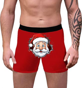 Generic Christmas Mens Cotton Underwear Boxer Briefs with Pouch for Balls for Men Graphic Jockstrap Xmas Athletic Supporters Male Underwear Boxer Briefs Reind