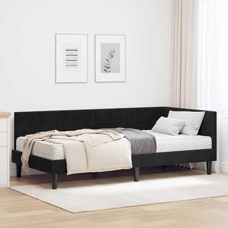 vidaXL Estructura De Cama Esquina Con Colch&oacute;n 2 Uds. Negro Terciopelo Vidaxl