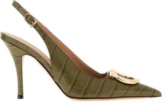 Ferragamo Olive Leather Sara Pumps