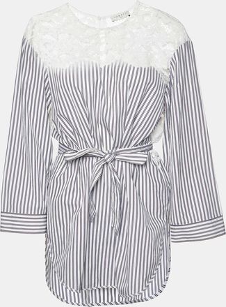 Sandro White/blue Striped Cotton Lace Trim Dorothee Top