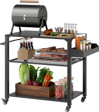OEM Carrito De Parrilla Para Jard&iacute;n O Terraza Carrito De Servicio Con Encimera Estantes Y Ruedas Para Bbq 105x50x79 Cm Negro
