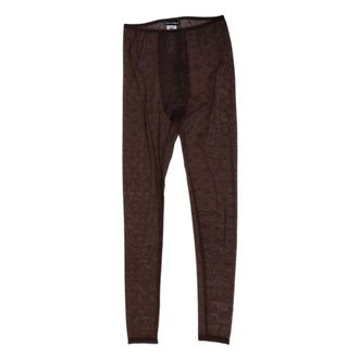 Dolce & Gabbana Leggings, female, Brown, Size: S Brown Logo Lace Leggings Pants