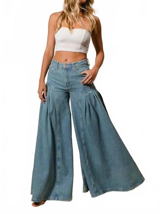 Bibi Pleated Detail Wide Jeans In Denim