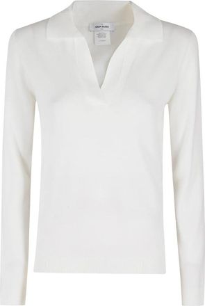 Gran Sasso Polo Sweater - Dames - V-hals truien - Wit - XS - Katoen - Truien & Vesten