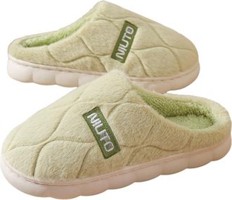 Generic Autumn/Winter Diamond-Patterned Striped Cotton Slippers Indoor Non-Slip Warm Couples Home Shoes (green,2.5)
