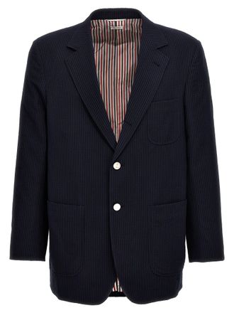 Thom Browne Mens Single-Breasted Seersucker Blazer