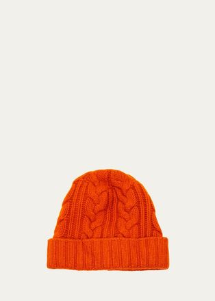 Bergdorf Goodman Mens Cable-Knit Cuffed Cashmere Beanie Hat