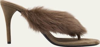 Alaia 90mm Shearling and Leather Thong Sandals