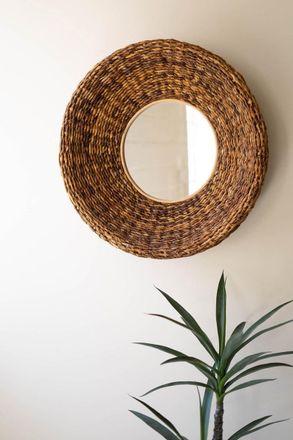 Kalalou Round Banana Fiber Framed Mirror