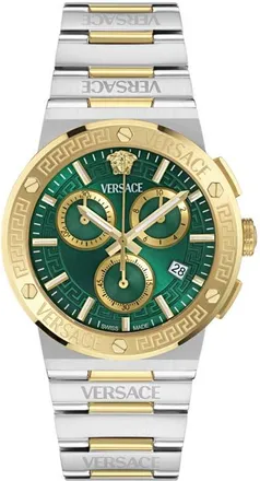 Versace Greca Logo Chronograph Bracelet Watch, 40mm in Two Tone/green at Nordstrom