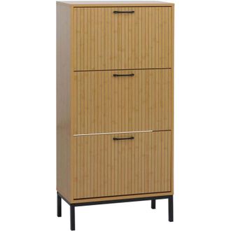 Hhg Zapatero Basculante Hhg-889, Zapatero, Armario Para Zapatos, 3 Compartimentos Basculantes, Estante Mdf Melamina 125 X 60 X 25 Cm, Aspecto Bamb&uacute;