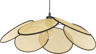 Beliani L&aacute;mpara Colgante L&aacute;mpara De Techo Metal Hierro Papel Sala De Estar Boho Estilo Tradicional Natural Y Negro Meroo