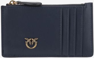 Pinko Leren kaarthouder met Love Birds-detail - Dames - Portefeuilles - Blauw - ONE Size - Leer - Accessoires
