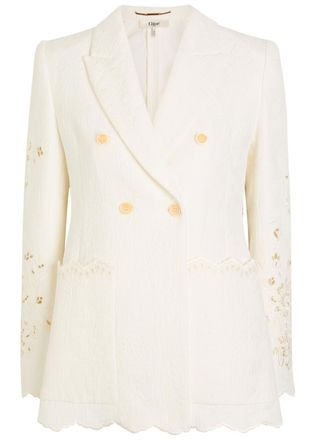 Chloé Floral-jacquard Cotton-bend Blazer - White - 38 (UK10 / S)