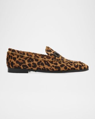 Ferragamo Soldy Leopard Calf Hair Loafers