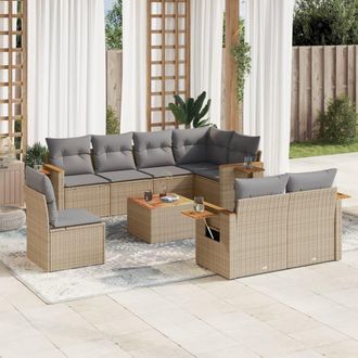 vidaXL Set De Sof&aacute;s De Jard&iacute;n 9 Pzas Con Cojines Rat&aacute;n Sint&eacute;tico Beige Vidaxl