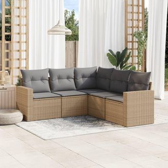 vidaXL Vidaxl - Juego De Sof&aacute;s Jard&iacute;n Con Cojines 5 Pzas Rat&aacute;n Sint&eacute;tico Beige