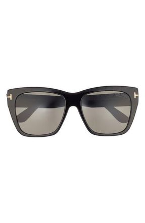 Tom Ford Flynn 55mm Polarized Butterfly Sunglasses in Shiny Black /t/Logo /Polarized Smoke Lens at Nordstrom
