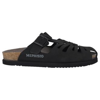 Mephisto Zwarte herensandaal - Hoogwaardig nubuck - Heren - Slip ons - Zwart - 39 EU - Schoenen