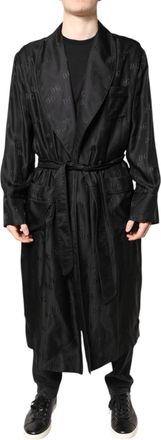 Dolce & Gabbana Black Silk DG Logo Men Wrap Robe Coat Mens Jacket