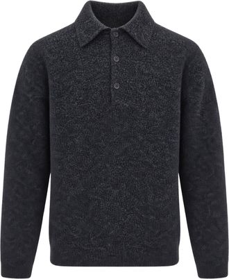 Sunflower Antracite Mohair-Blend Knit Polo Sweater