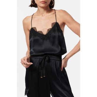 Cami NYC The Racer Lace Trim Silk Camisole in Black at Nordstrom, Size Xx-Small