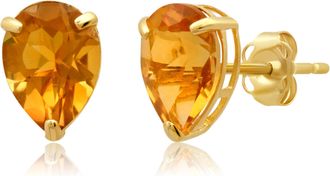 MAX + STONE 14k Yellow or White Gold Teardrop 8mm Gemstone Pear Shape Stud Earrings