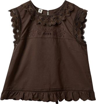 The Garment Katoenen Top met Kantinzetstukken - Dames - Blouses - Bruin - XS - Katoen - Overhemden