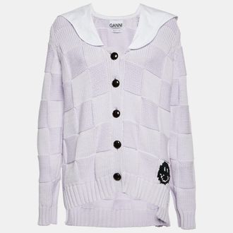 Ganni Ganni Purple Cotton Blend Knit Cardigan
