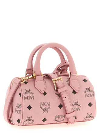 MCM Visetos Monogram Canvas Top Handle Bag - Pink