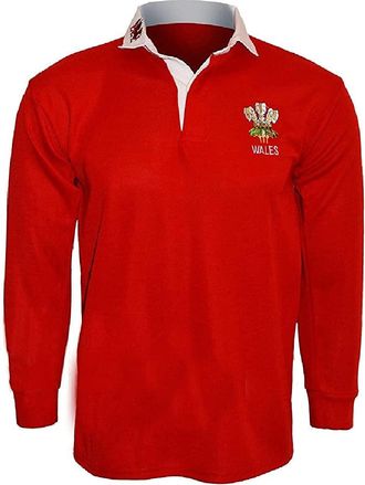 ACTIVEWEAR Wales Welsh Retro Cymru Rugby Shirtsby Active WEAR Size S M L XL XXL 3XL 4XL 5XL Full Sleeve Exclusive (M, RED/White Colour)