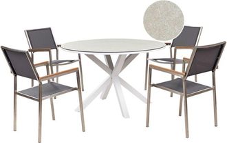 Beliani 4 Seater Garden Dining Set Outdoor Furniture Aluminium Stainless Steel Ceramic Glass Table Top White and Grey Maletto/Grosseto