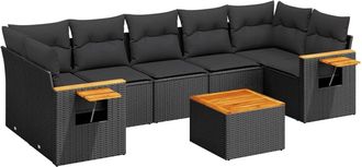 vidaXL Vidaxl - Set De Sof&aacute;s De Jard&iacute;n 8 Piezas Y Cojines Rat&aacute;n Sint&eacute;tico Negro
