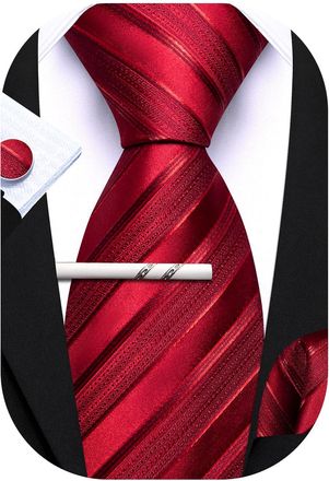 Barry.Wang Mens Ties Set Solid Color Silk 3.3 Tie Pocket Square Cufflinks Clip Set Business Wedding Party Necktie for Men
