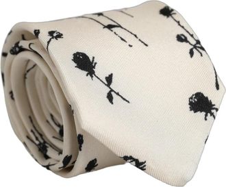 Dolce & Gabbana Floral Print Verstelbare Stropdas - Heren - Stropdassen - Beige - ONE Size - Accessoires