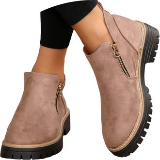 Generic Walking Shoes for Women Uk,Wide Fit Suede Ankle Boot, Womens Round Toe Ankle Boots With Side Zipper,Comfy Casual Shoes Non Slip Wide Fit Suede Ankle B