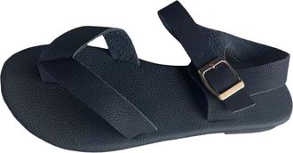 Generic Large Size Womens Clip Toe Flat Sandals Fashionable Comfortable Buckle Strap Solid Color Beach Holiday Footwear (Black, 5.5)